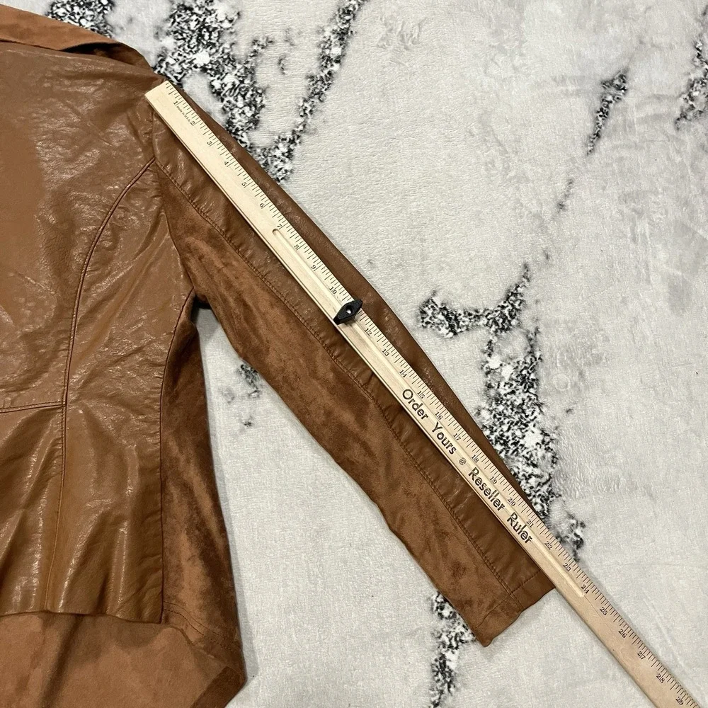 BLANKNYC Leather Jacket Womens Sz Small Brown Draped Moto‎ Asymmetrical Zip